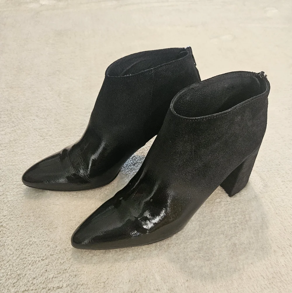 NEW Black Block Heel Leather Ankle Boots Size 9 Ombre Work Party Fall Feminine - Picture 3 of 10